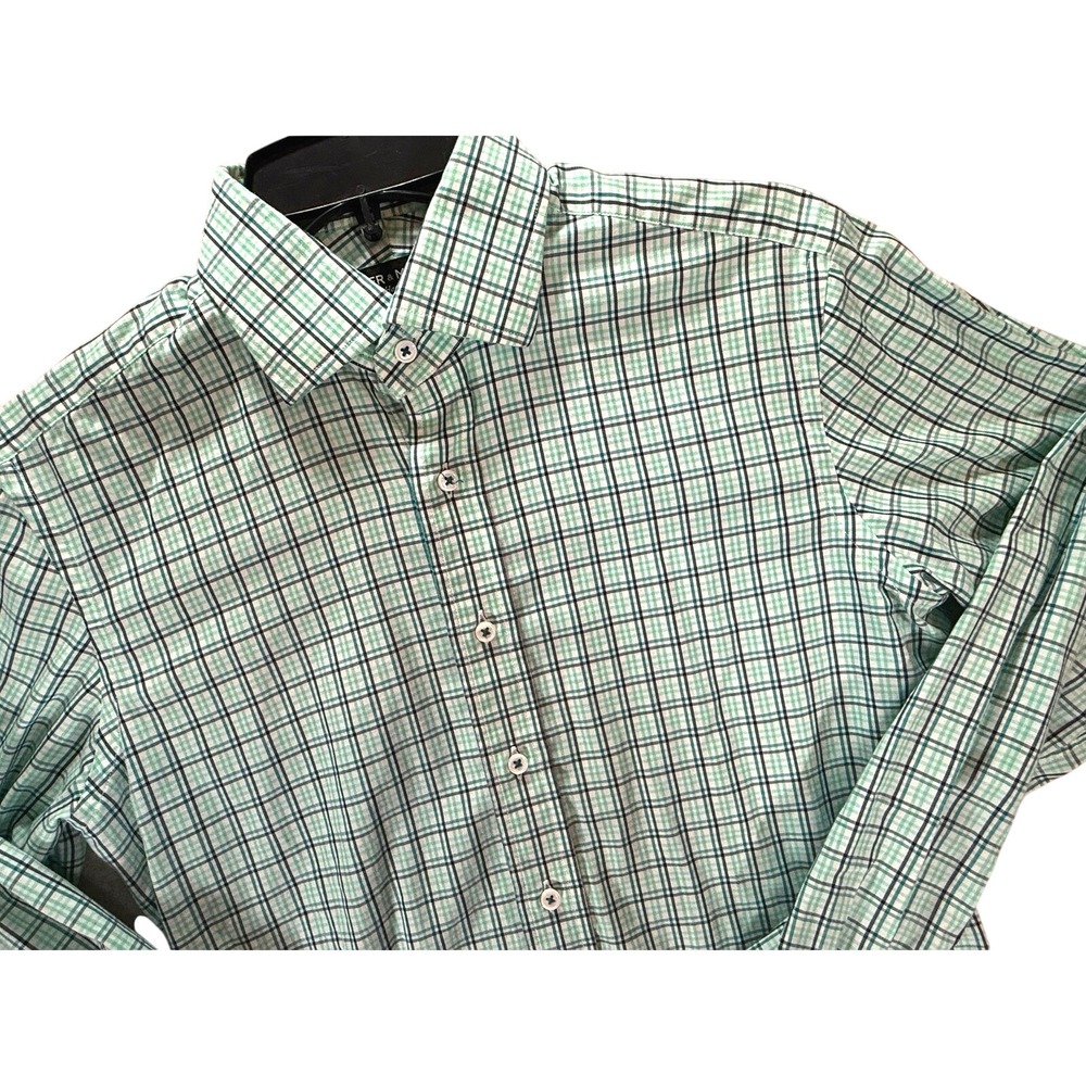 Spier & Mackay Extra Slim Fit Plaid‎ Dress Shirt Green Navy 14.5 32 Handmade